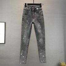 Women's autumn new stretch slim fit heavy-duty hot-drilled pencil pants