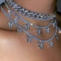 Nouvel accessoire collier double couche et multicouche, pendentif hip-hop, collier papillon