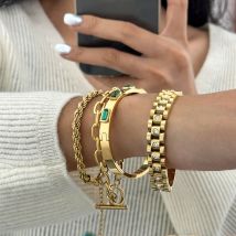 Stainless Steel Zircon Bracelet High End Niche Bracelet Gold Titanium Steel Plain Ring Hand Jewelry
