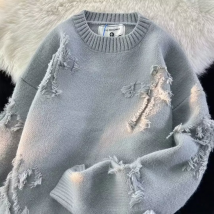 Vêtements pour hommes Pull déchiré d'automne et d'hiver Pull à col rond pour hommes Marque High Street Style rétro Pull pour jeunes