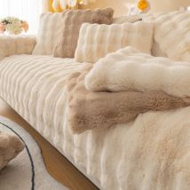 Coussin de canapé en peluche de lapin Coussin épais d'hiver Housse de canapé en cuir antidérapant