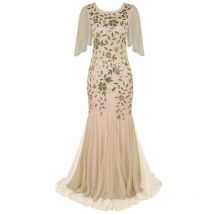 Robe longue à paillettes pour femmes, robe de soirée à manches courtes
