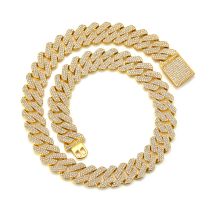 Men's Jewelry Hit 20MM Hip Hop Full Diamond Thick Necklace Zinc Alloy Diamond Exaggerated Three Row Diamond Cuban Chain Men