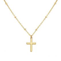 Collier avec pendentif croix plaqué or K pour femme, collier de perles simple et tendance