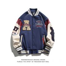 Veste de baseball brodée en serviette rétro pour hommes, nouvelle veste de printemps et d'automne ample et polyvalente avec lettres brodées pour hommes