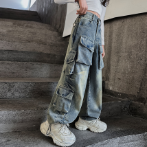 Pantalon cargo multi-poches mère et enfant, pantalon de danse jazz pour enfants, pantalon ample à jambes droites et larges pour filles