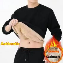 Lamb Round Neck Sweatshirt For Men In Autumn And Winter, With Thick As The Base Layer, Solid Color Pullover, Warm Fleece