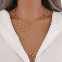 Three layer stacked sweater chain long high end gold plated necklace female versatile autumn and winter clavicle chain