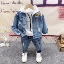Kid's Clothing 5 year old boy spring suit 2024 new children's handsome denim three piece suit baby  Western style clothes