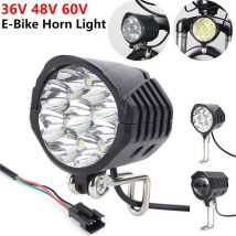 Feu avant LED pour vélo électrique 36/48/60 V avec klaxon 18 W 9 LED pour scooter électrique Phare haute puissance étanche pour vélo électrique