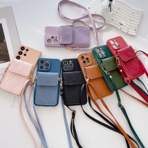 Case for Samsung Galaxy S24 Ultra S22 S21 Plus S20 S23 FE Note 20 U A55 Crossbody Strap Lanyard Wallet Card Bag Leather