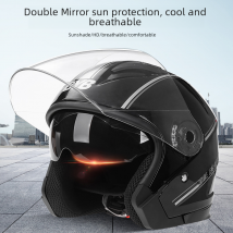 Casque de scooter Casque de moto Demi-casque ventilé à double miroir pour homme et femme Casque de moto Casque de vélo