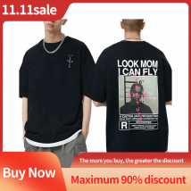 Hot Cactus Jack Kanye West Men's Women's LOOK MOM I CAN FLY ASTROWORLD Hip Hop Short Sleeve Oversized T Shirt