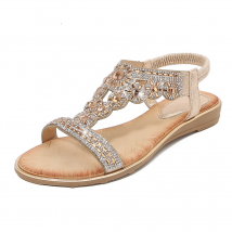 Sandales bohème à bout rond et fond plat, diamant d'eau, grandes sandales pour femmes, nouvelle collection printemps 2024