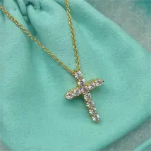S sterling sier plated cross designer pendant necklaces for women shining bling diamond crystal link chain choker