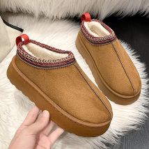SHLIANG Snow Boots for Women Winter New Cashmere Warm Thick Soles Without Heel-covered Hair Half Slipper Cotton Shoes for Women Y0076