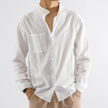 Vêtements pour hommes Chemise en lin pour hommes Chemise à manches longues pour hommes Slim Casual Slim Couleur unie Vêtements de travail Protection solaire Chemise en coton et lin