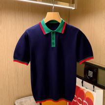Men's Clothing men's fashion men's T shirt short sleeve summer leisure personality light luxury color matching knitted polo shirt men