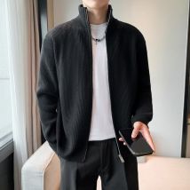Vêtements pour hommes pull cardigan pull fin homme tendance couleur unie manches longues fermeture éclair manteau homme