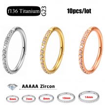 Lot de 10 piercings de nez en titane G23 de haute qualité avec pierre de zircone et petits anneaux ouverts pour septum, boucles d'oreilles, hélice, piercings corporels