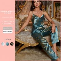 Women's Sleepwears Spring And Summer Suspenders Trousers Two Piece Suits