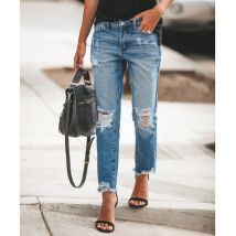 Women's Clothing Slim Fit Versatile Ripped Straight Jeans