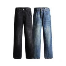 [RetroDenim] Men's Wide-Leg Jeans - Vintage Wash Straight Fit | American Casual Pants