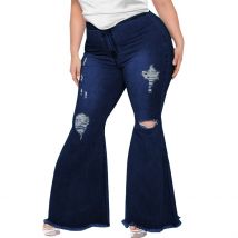 Vêtements pour femmes à la mode Slim Wide Leg déchiré trous grande taille Fat Mm Flared Jeans