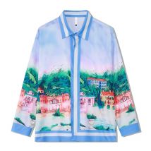 Men's clothing high street floral shirt long sleeves Retro light luxury manor shirt teenagers couple positioning cardigan men