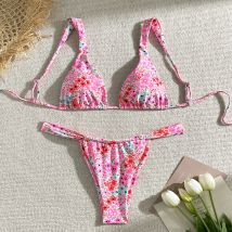 Women's Clothing new floral lace up bikini swimsuit women's three point bikini beach hot spring swimsuit