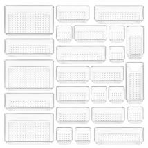 Clear Plastic Drawer Organizer Set - 6-Piece Stackable Storage Bins For Makeup Kitchen Utensils & Bathroom Essentials (Modular Design)​​