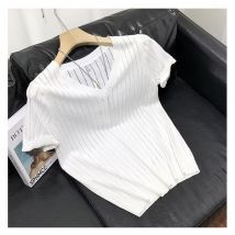 Vêtements pour hommes 2024 été mince hommes mince t-shirt à manches courtes mode creux col en V chemise à fond col chérie t-shirt