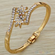 Shuosbai Bracelet jonc à fleurs symétriques incrustées de strass pour femmes