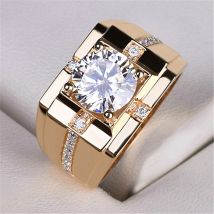 Domineering Champagne Gold Business Hearts And Eight Arrows Zircon Men's 1-carat Copper Ring