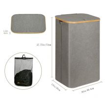 Maison & Jardin Maison Panier à linge sale en bois de bambou Chambre à coucher avec sac intérieur avec couvercle Panier de rangement pliable pour linge sale Salle de bain Grand panier sale
