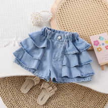 Mother&Kids Baby girls wear denim shorts thin cake-lace culottes