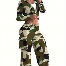 Vêtements pour femmes mode camouflage imprimé décontracté sexy hauts courts pantalons décontractés costumes