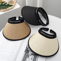 Pare-soleil d'été tissé en herbe Alphabet pour femmes, haut ouvert, Protection solaire polyvalente, cerceaux pour cheveux, chapeau Cool à la mode