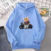 Sweat-shirt à capuche imprimé ours moto pour femmes et hommes, hauts simples, décontractés et tendance
