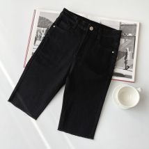 Internet famous high waisted elastic tight fitting and slimming black new denim shorts for women's summer cycling in