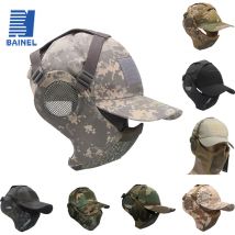Masque militaire tactique Airsoft Demi-masque de protection en maille métallique pour crâne et casquette Protection des oreilles Accessoires de chasse