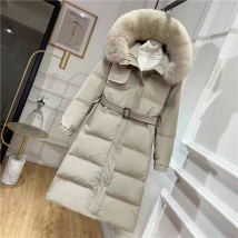 Veste chaude mi-longue à col en fourrure pour femme