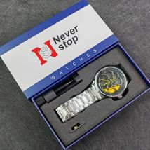 Steel Band Personality Cool Men's Quartz Watch Trend Fashion Rotating Car Outline Watch Box