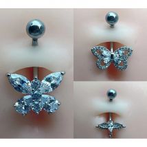 Clou en acier inoxydable, ailes de papillon, anneau de nombril incrusté de zircon, accessoire de ponction humaine