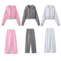 Sweat-shirt court à capuche de style nouveau pour femme, pantalon de jogging ample en flanelle