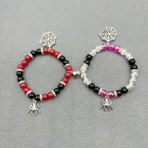 Hot selling Halloween couple bracelet with red and black beaded bracelets, spider pendant gift,Popular Halloween couple bracelet gift