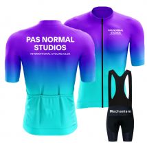 New PAS Racing Men's Blue Green Large Short Sleeve Set Road Bike Cycling Suit Breathable Summer
