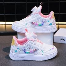 Girls' Sports Little White 2023 Spring and Autumn New Leather Spinning Buckle Children's Board Shoes, Boys' Student