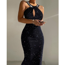 Robe de soirée décontractée pour femmes, robe noire à paillettes