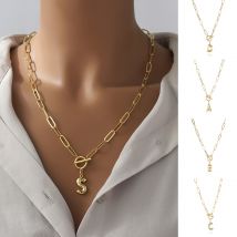 Shuosbai Pendentif Collier A-Z 26 Lettre Chaîne Hommes Femmes Hip Hop Alphabet Collier pour Anniversaire